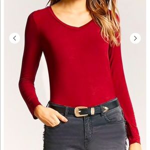 Burgundy Scoop Neck Long Sleeve